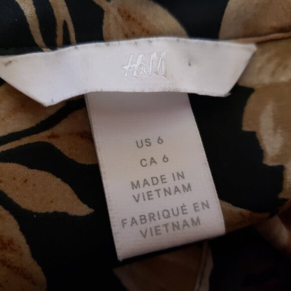 H&M Size 6 S Blouse Top Black Yellow Beige Floral Button Front Long Sleeve - Picture 5 of 6